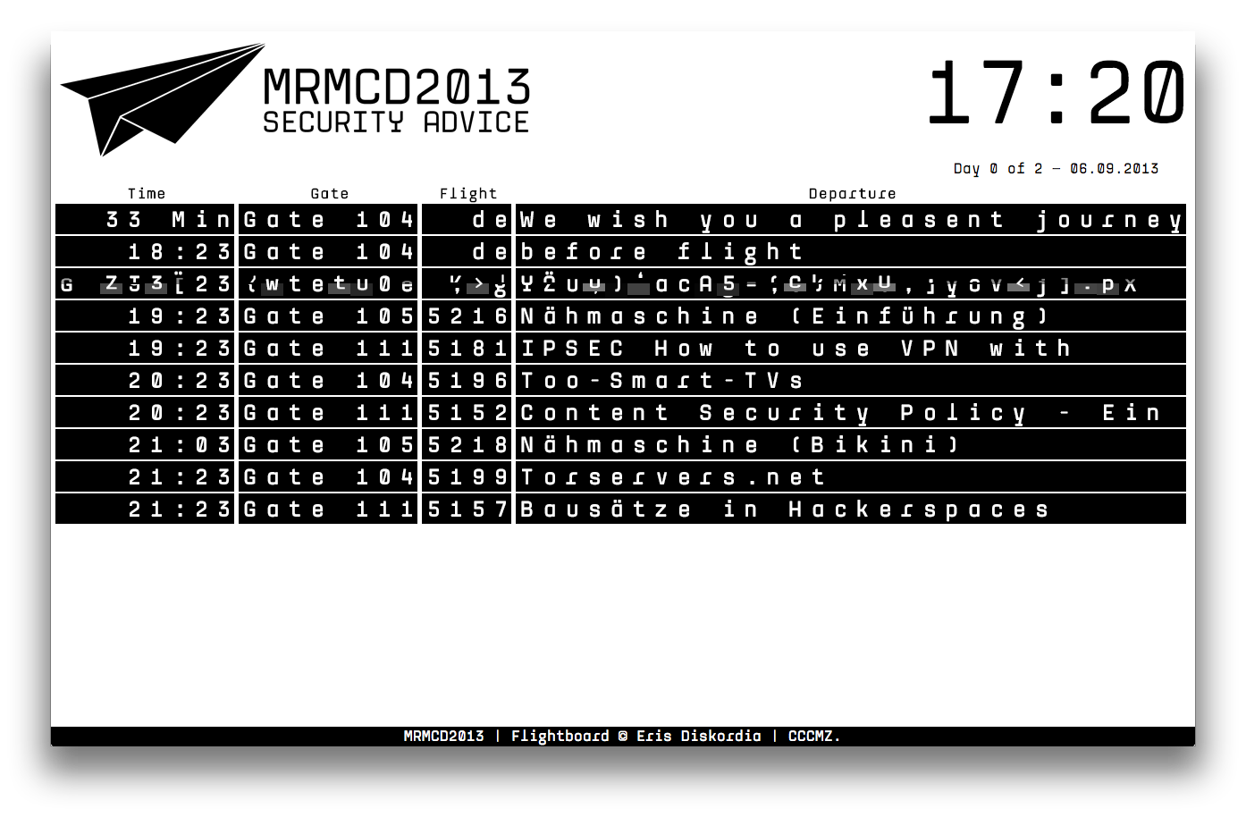 MRMCD2013 Flightboard Freitag