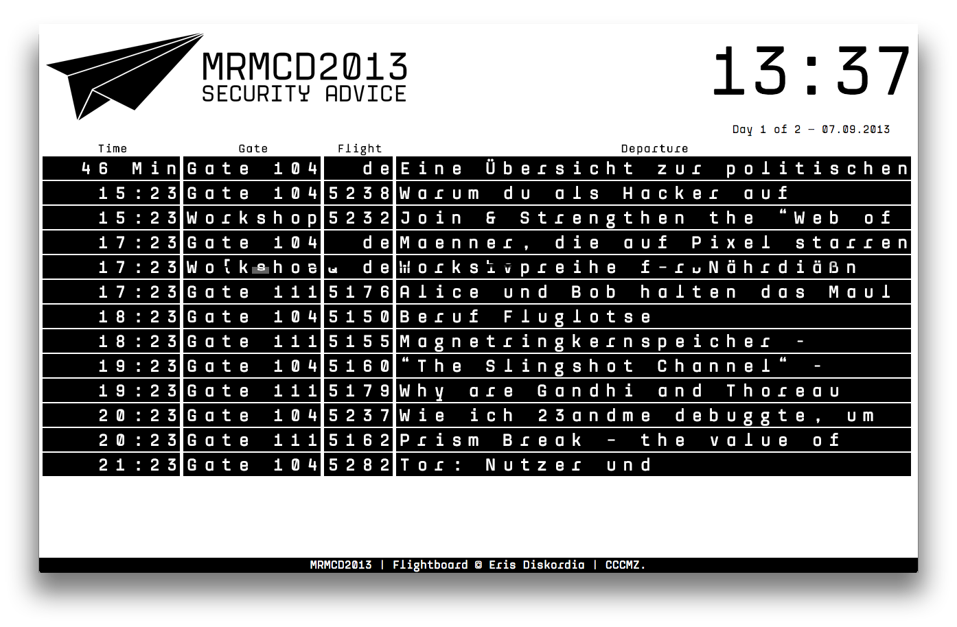 MRMCD2013 Flightboard Samstag